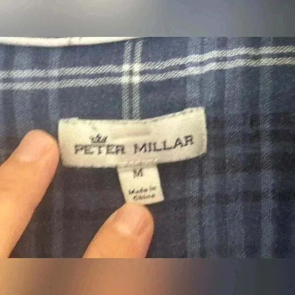 Peter millar Mens Mountainside Collection Cotton Flannel Shirt Blue/Blue Plaid - Picture 10 of 11